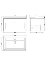 800mm Wall Hung 1 Drawer Vanity & Basin 1TH - Image 3