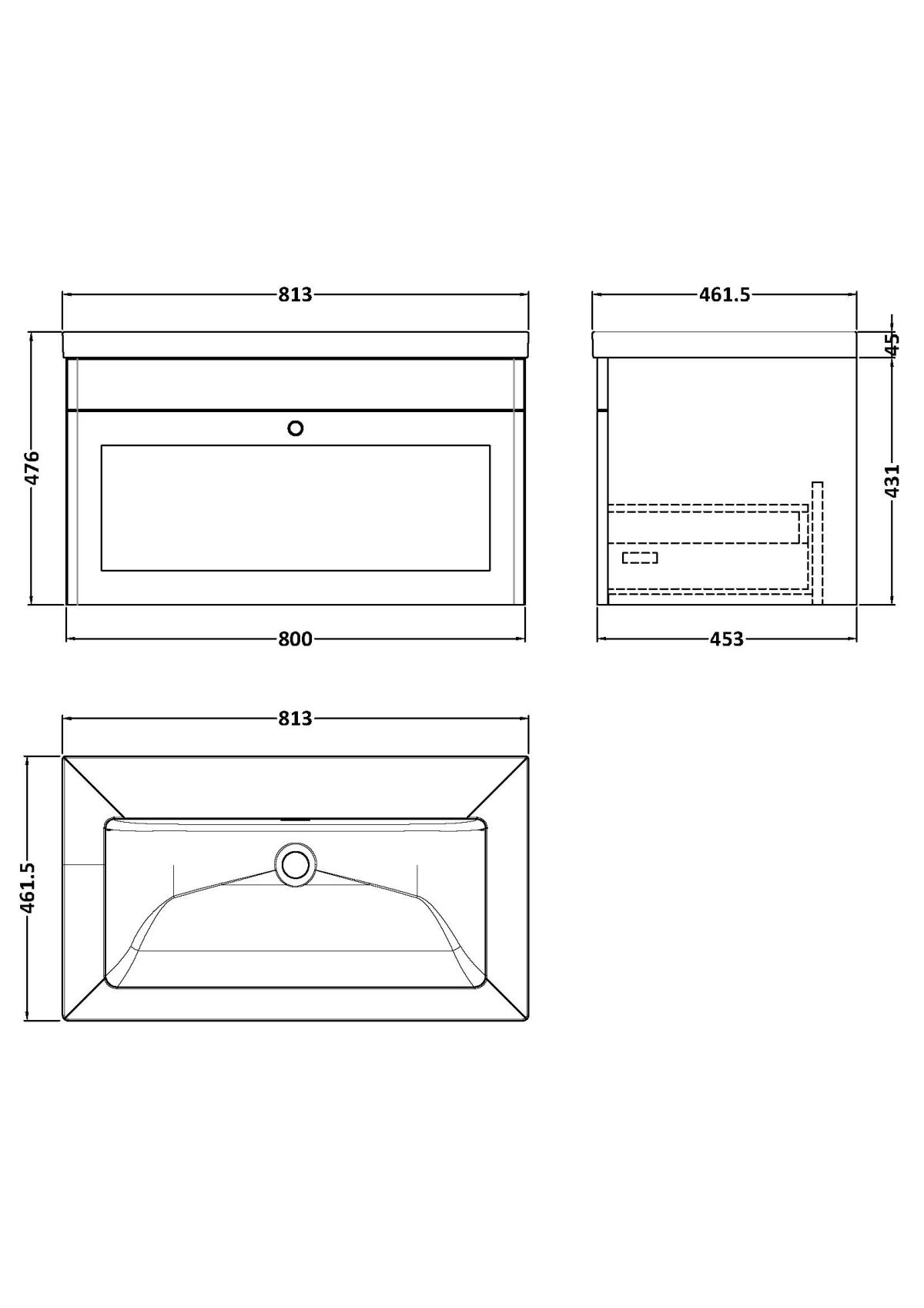 800mm Wall Hung 2-Door Vanity with Basin - 0 Tap Hole - Image 2