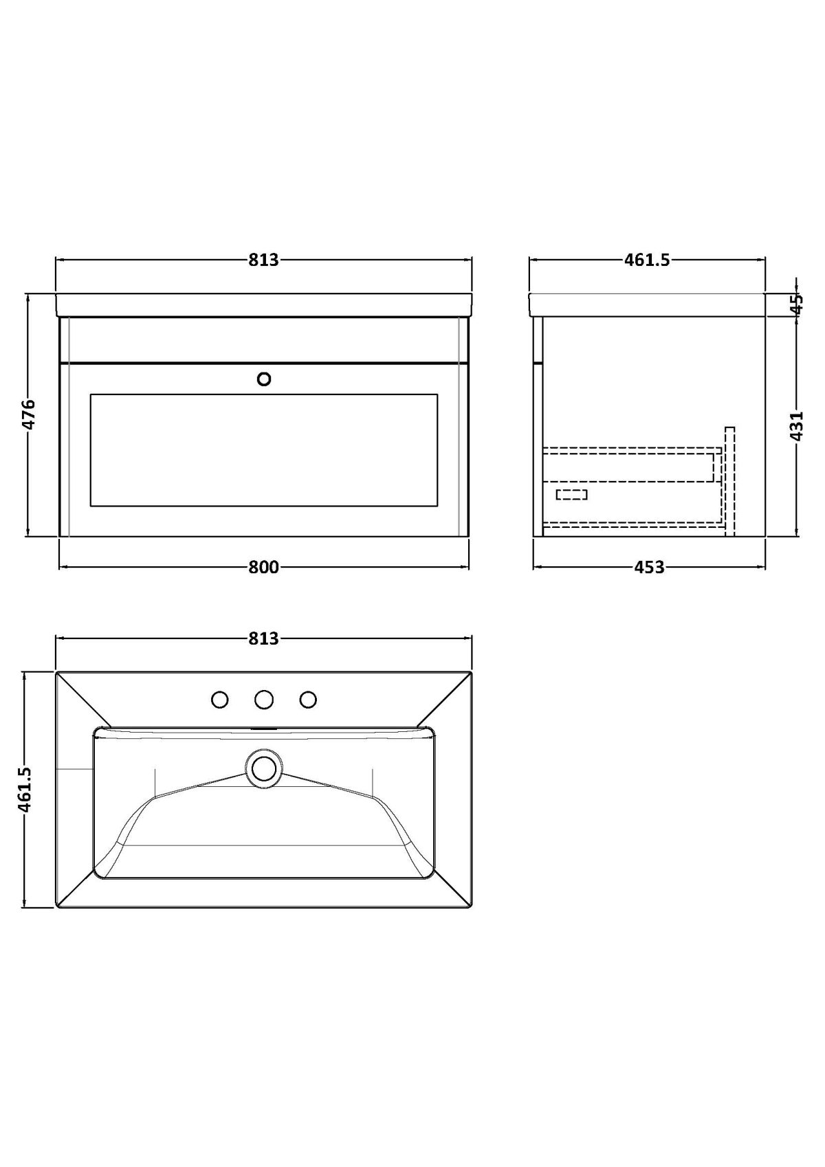 800mm Wall Hung 2-Door Vanity with Basin - 3 Tap Hole - Image 2