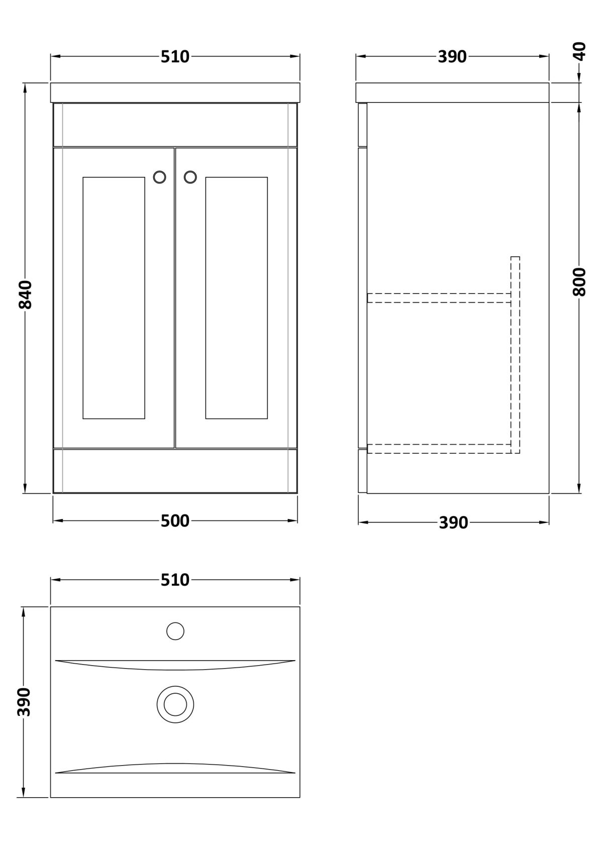 500mm Floor Standing 2 Door Vanity & Basin 1 - Image 3