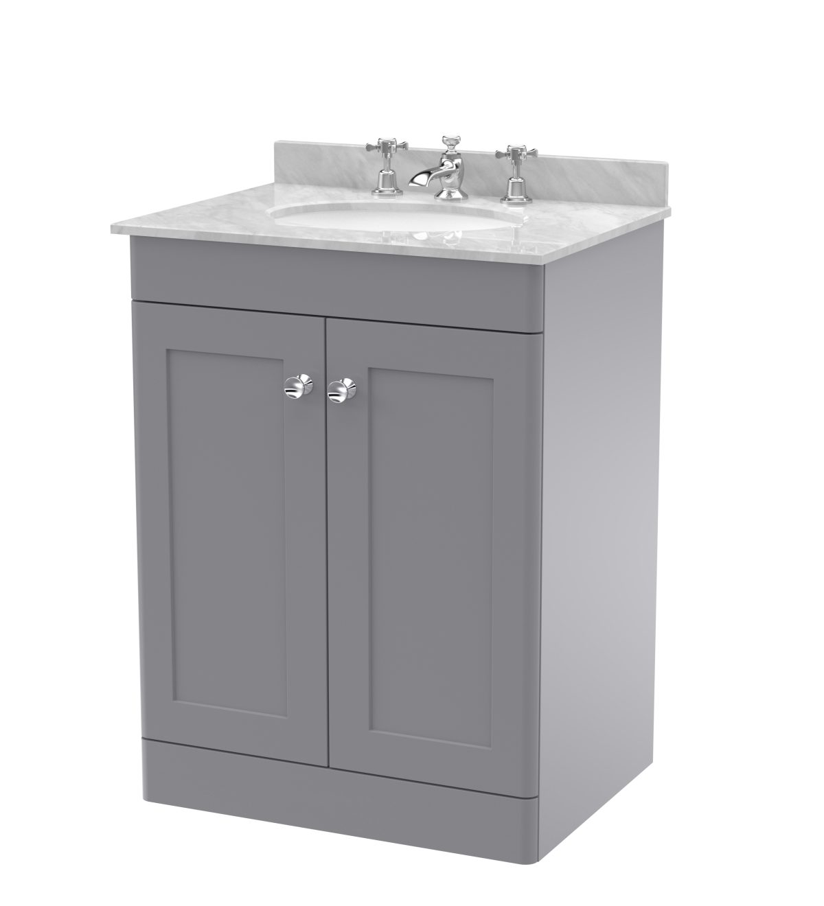 600mm Floor Standing 2 Door Vanity & Marble Top 3TH - Image 1