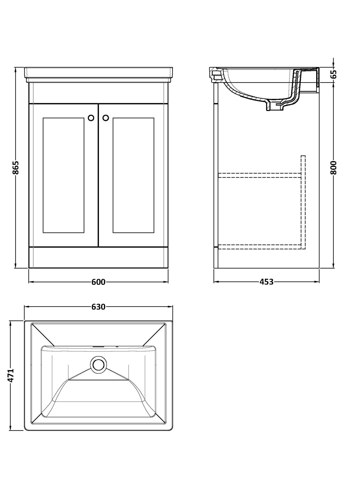600mm Floor Standing 2 Door Vanity & Basin 0TH - Image 3