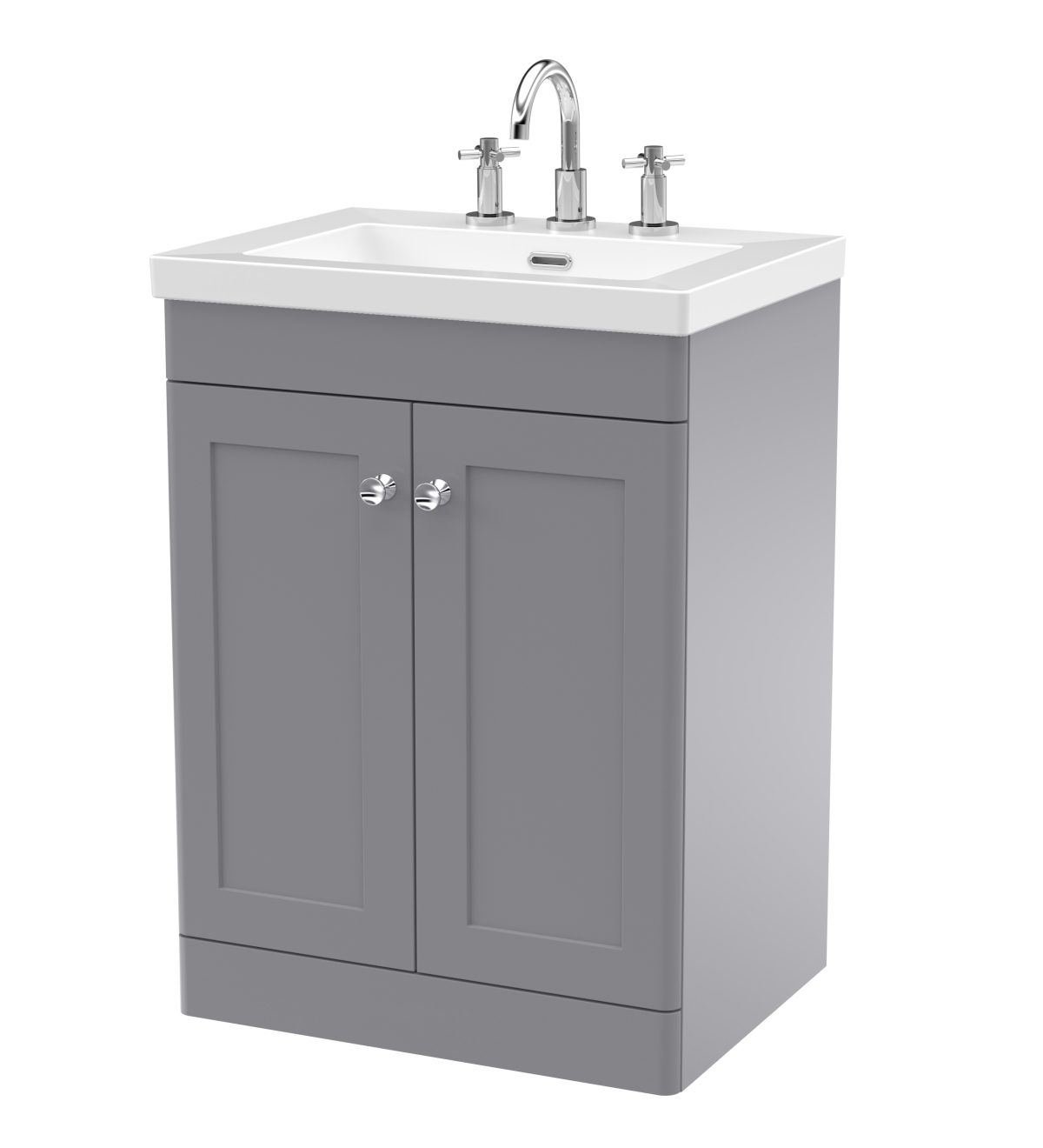 600mm Floor Standing 2-Door Vanity with Basin - 3 Tap Hole - Image 1