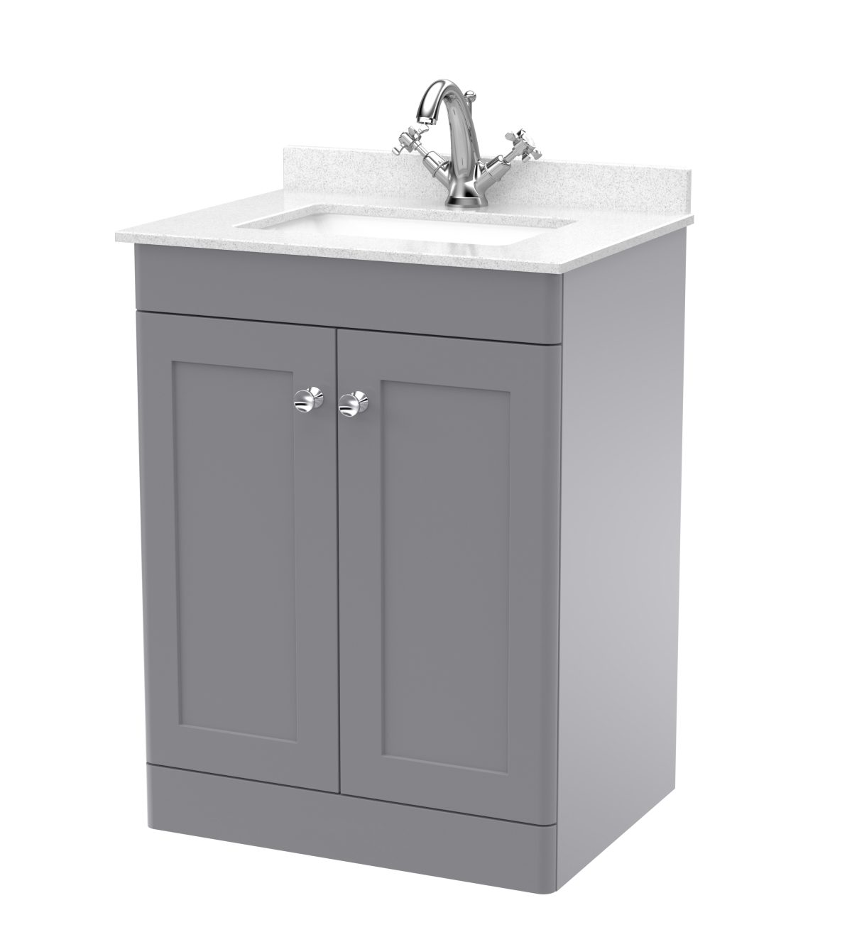 600mm Floor Standing 2 Door Vanity & Marble Top 1TH - Image 1