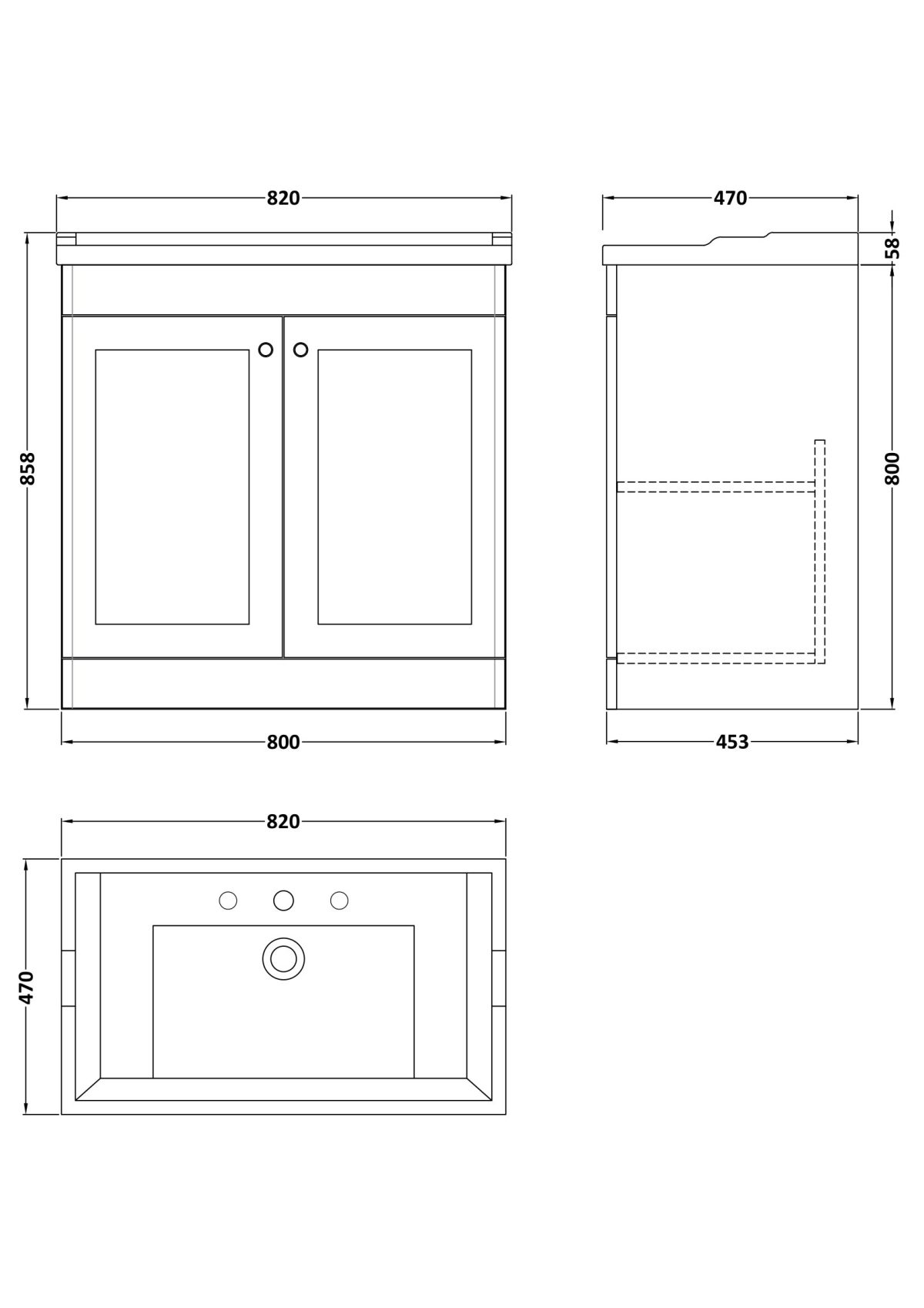 800mm Floor Standing 2 Door Vanity & Basin 3TH - Image 3