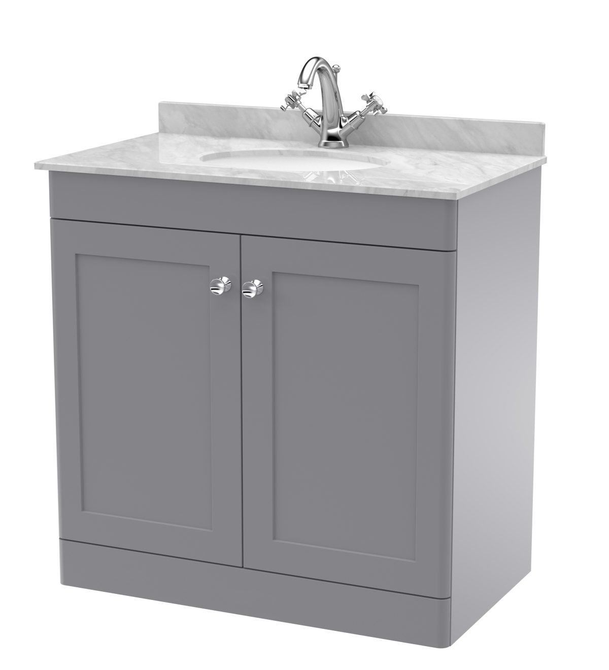 800mm Floor Standing 2 Door Vanity & Marble Top 1TH - Image 1