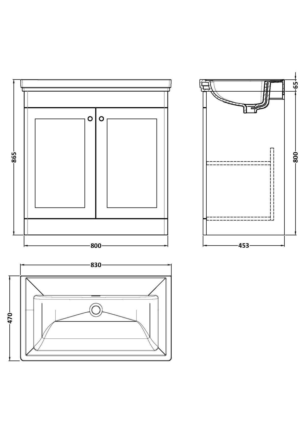 800mm Floor Standing 2 Door Vanity & Basin 0TH - Image 3