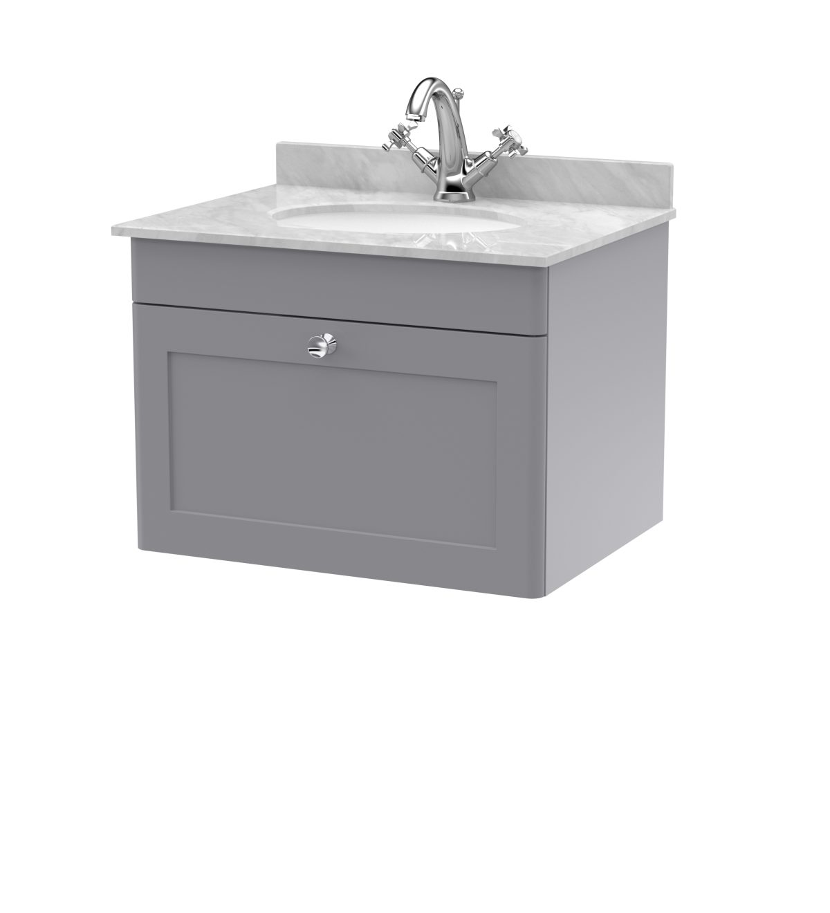 600mm Wall Hung 1 Drawer Vanity & Marble Top 1TH - Image 1