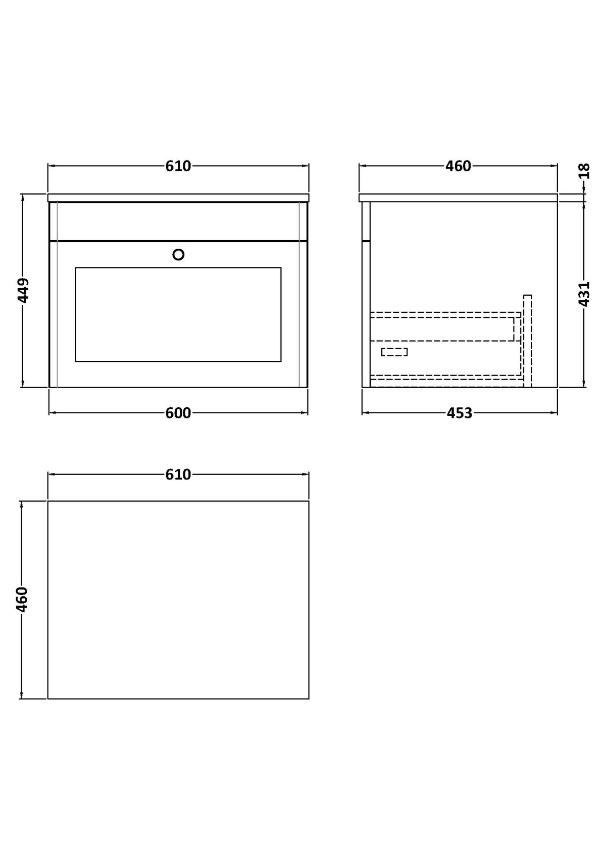 600mm Wall Hung 1-Drawer Vanity with Marble Top - Image 2