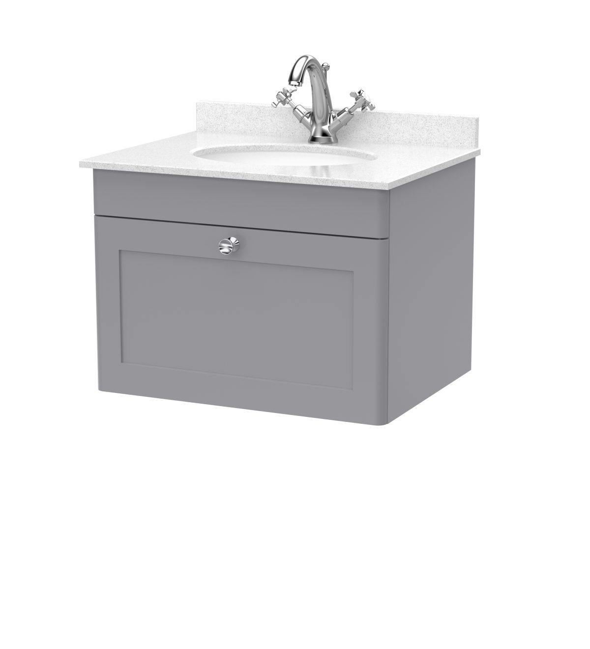 600mm Wall Hung 1 Drawer Vanity & Marble Top 1TH - Image 1