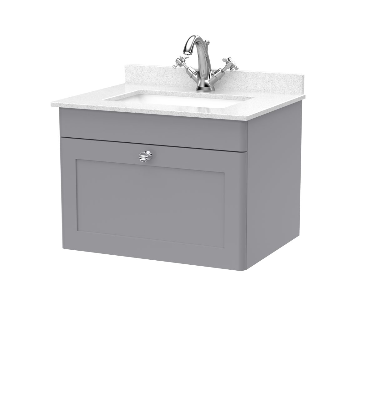 600mm Wall Hung 1 Drawer Vanity & Marble Top 1TH - Image 1
