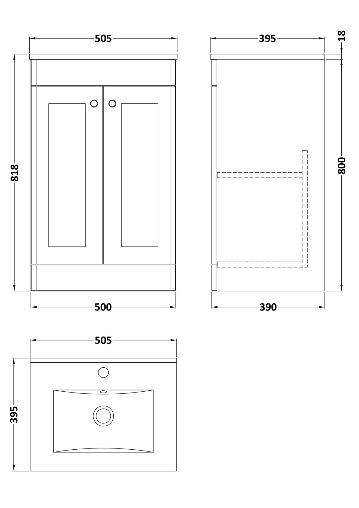 500mm Floor Standing 2 Door Vanity & Basin 2 - Image 3