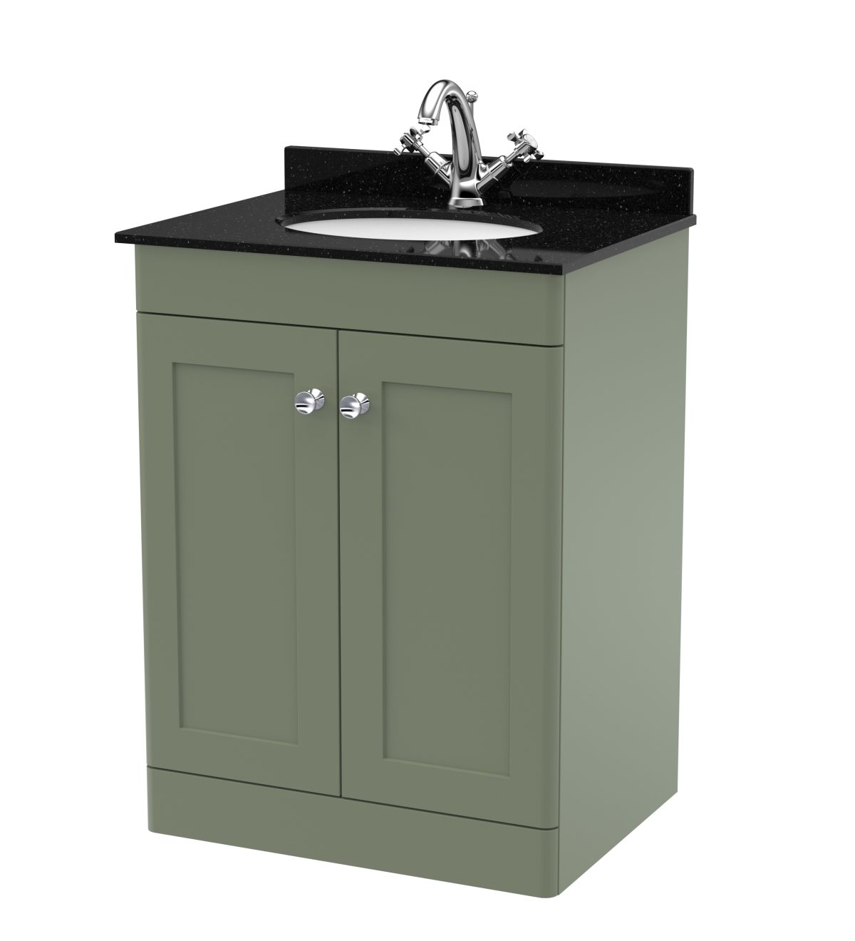 600mm Floor Standing 2 Door Vanity & Marble Top 1TH - Image 1