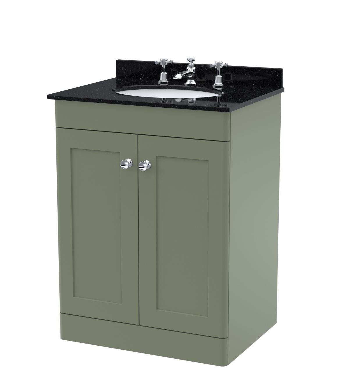 600mm Floor Standing 2 Door Vanity & Marble Top 3TH - Image 1
