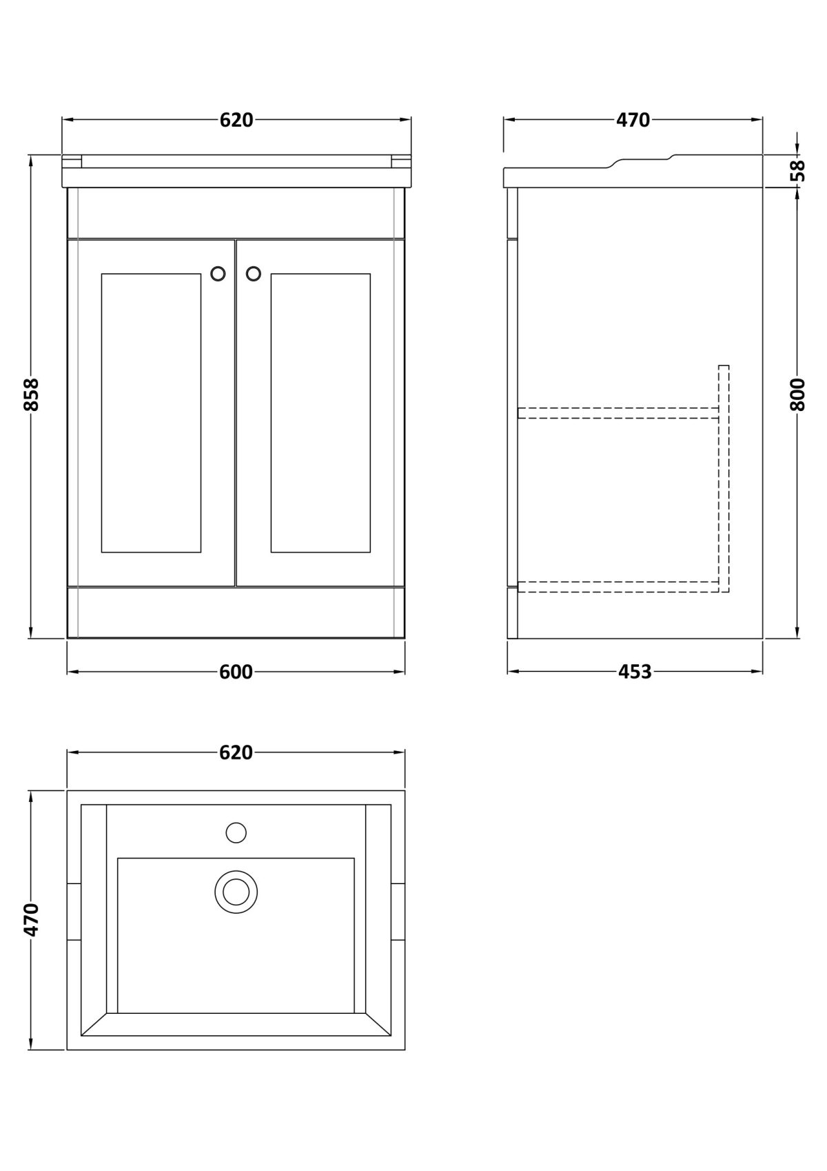 600mm Floor Standing 2 Door Vanity & Basin 1TH - Image 3