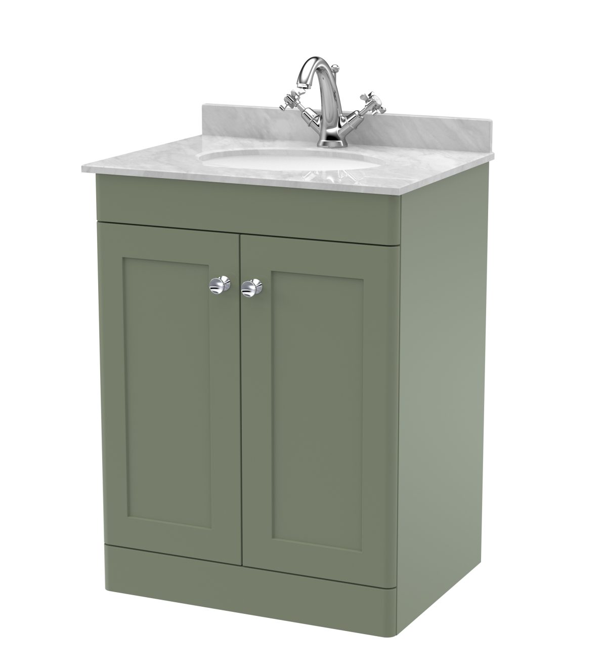 600mm Floor Standing 2 Door Vanity & Marble Top 1TH - Image 1