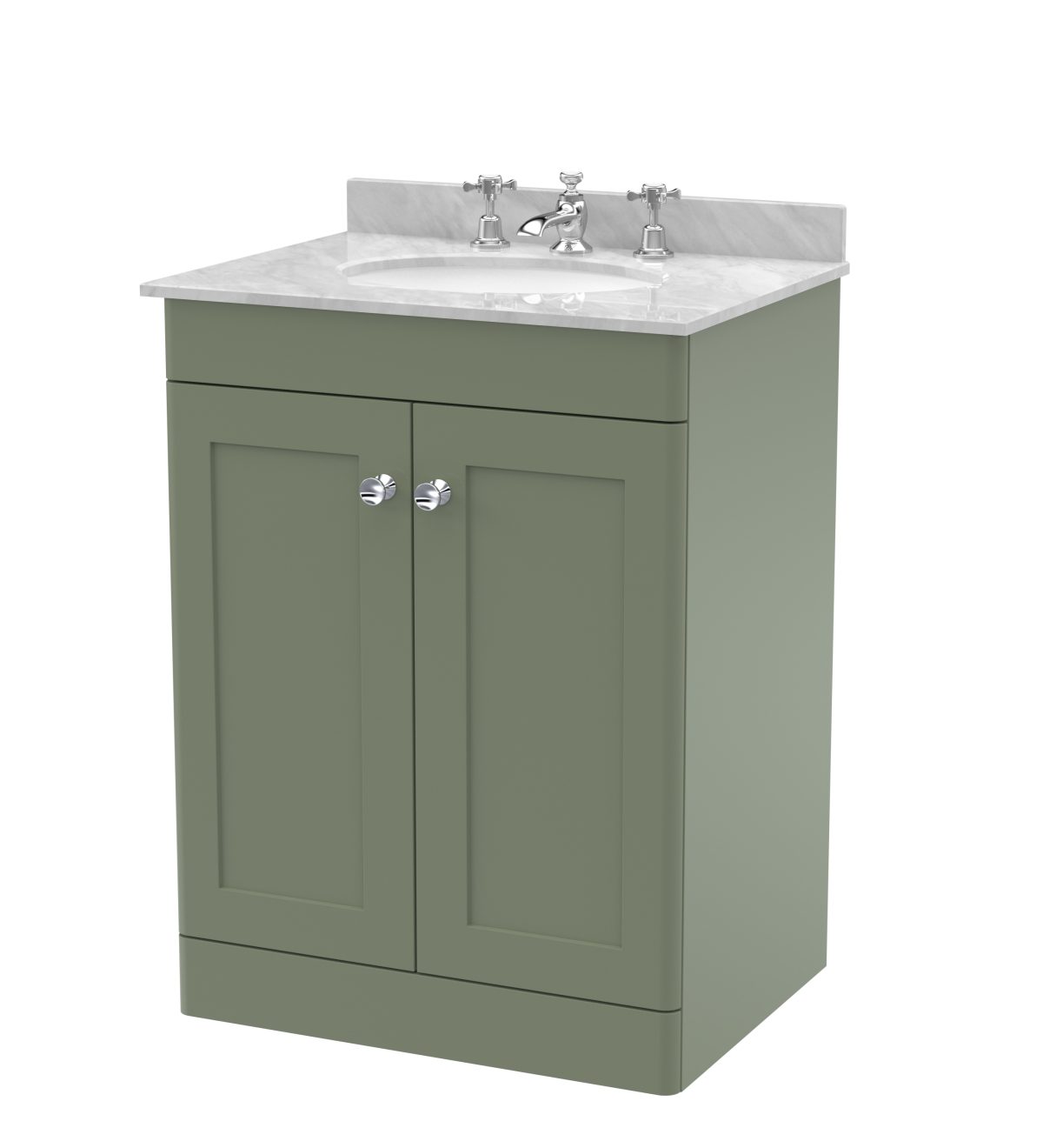 600mm Floor Standing 2 Door Vanity & Marble Top 3TH - Image 1