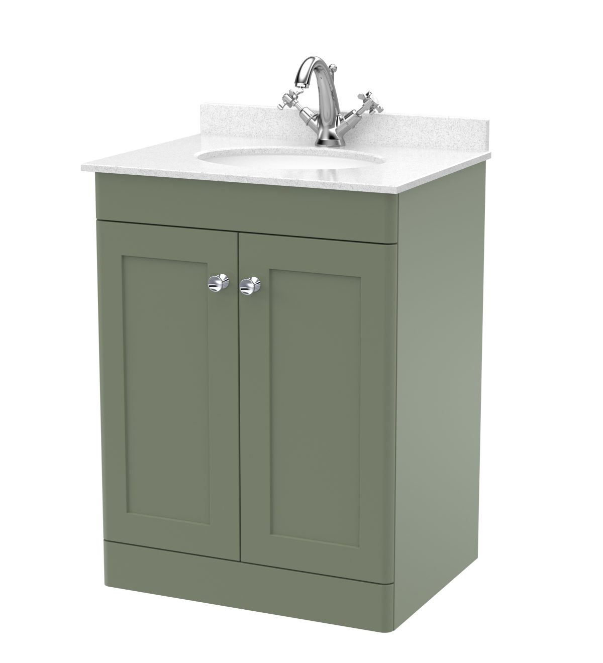600mm Floor Standing 2 Door Vanity & Marble Top 1TH - Image 1