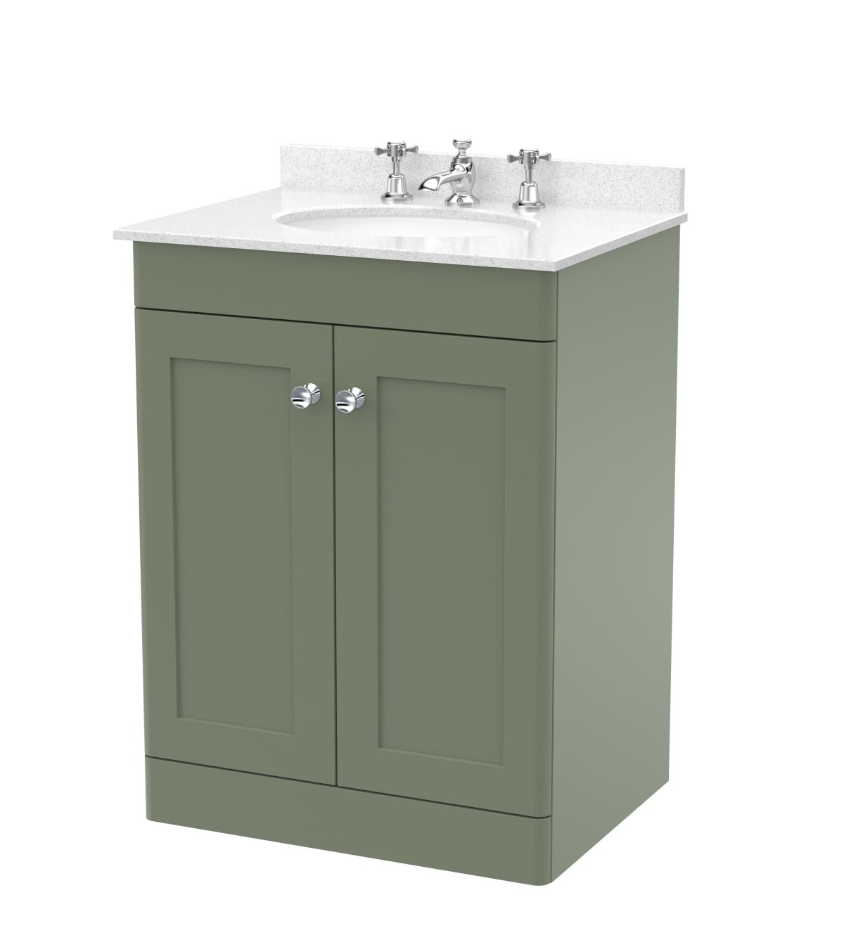 600mm Floor Standing 2 Door Vanity & Marble Top 3TH - Image 1