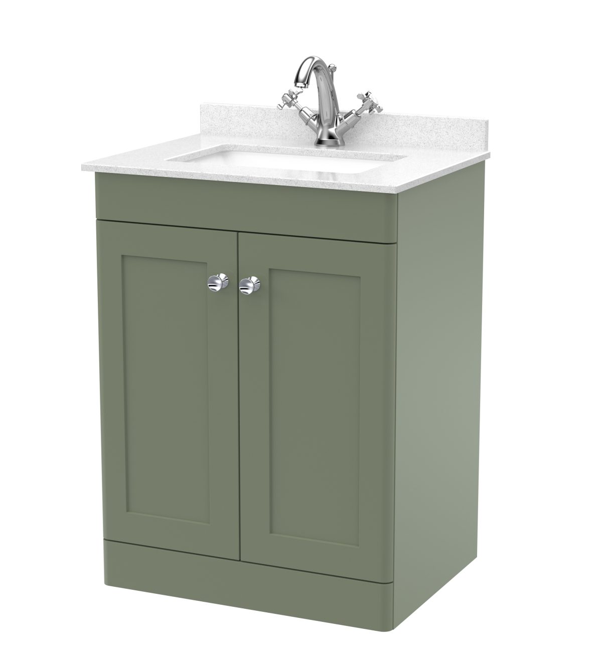 600mm Floor Standing 2 Door Vanity & Marble Top 1TH - Image 1