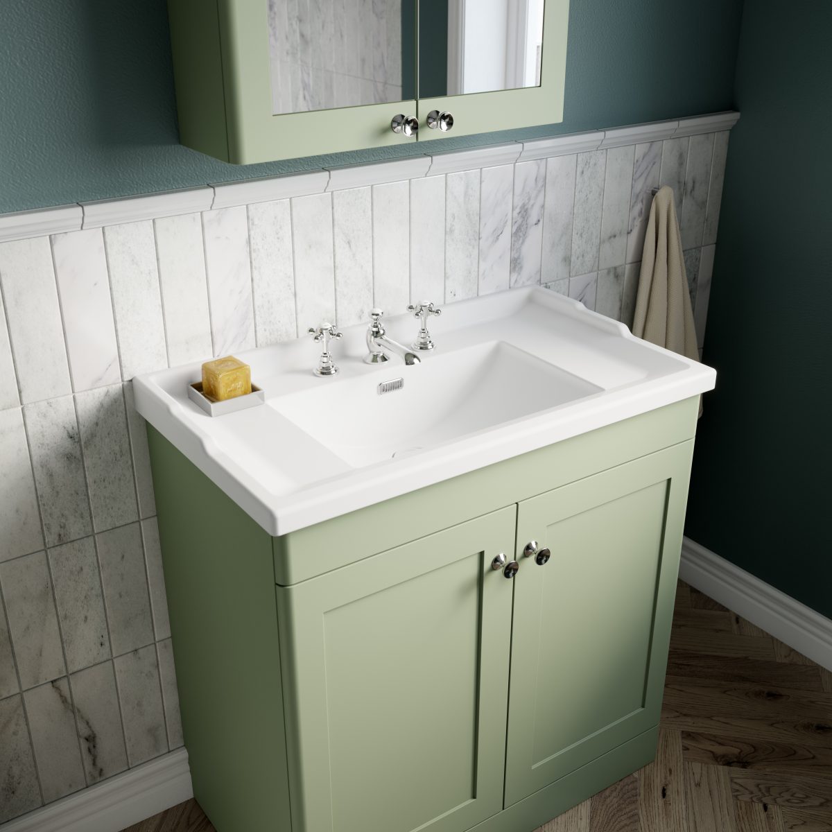 800mm Floor Standing 2 Door Vanity & Basin 3TH - Image 2