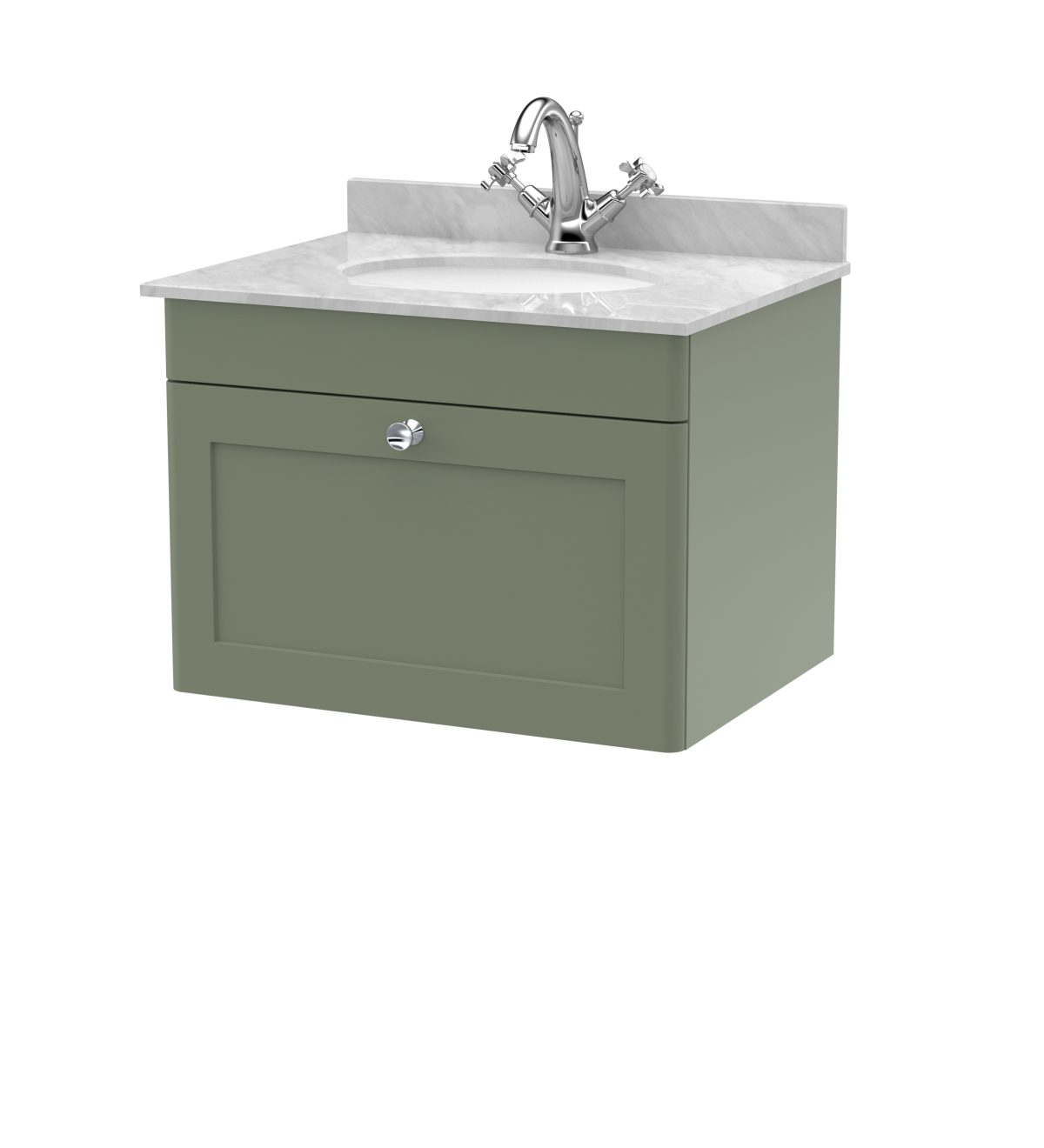 600mm Wall Hung 1 Drawer Vanity & Marble Top 1TH - Image 1