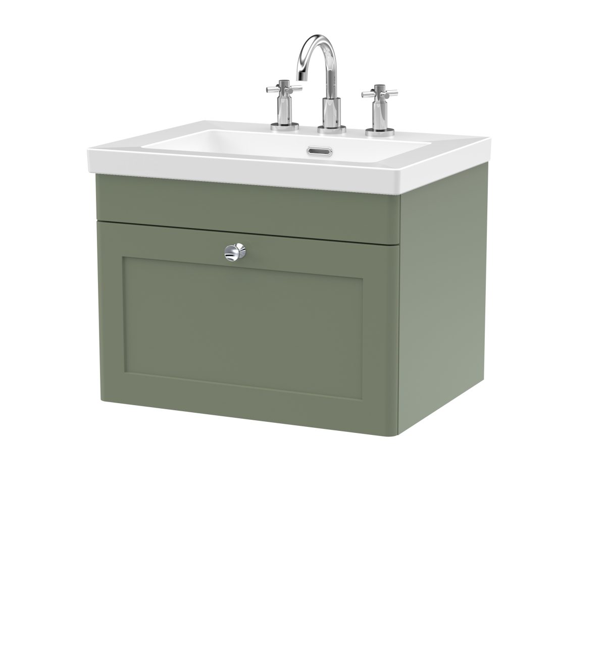 600mm Wall Hung 1-Drawer Vanity with Basin - 3 Tap Hole - Image 1