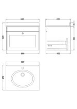 600mm Wall Hung 1 Drawer Vanity & Marble Top 1TH - Image 2