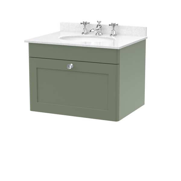 600mm Wall Hung 1 Drawer Vanity & Marble Top 3TH
