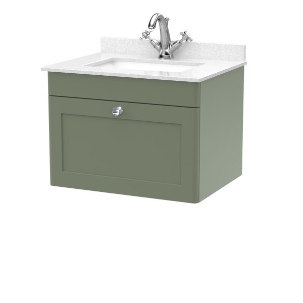 600mm Wall Hung 1 Drawer Vanity & Marble Top 1TH