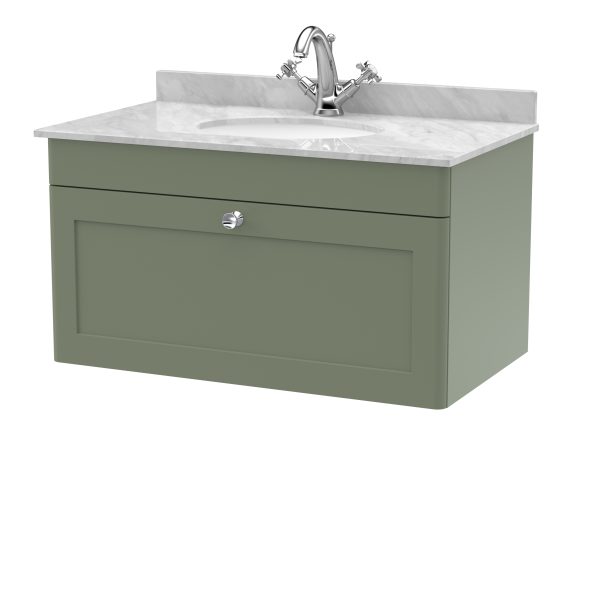 800mm Wall Hung 1 Drawer Vanity & Marble Top 1TH