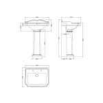 590mm Basin & Pedestal (2 Tap Hole) - Image 3