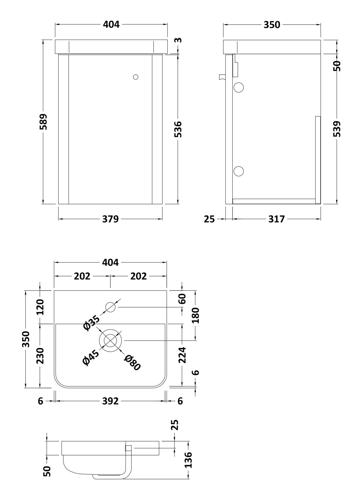 400mm Wall Hung 1-Door Vanity & Basin - Image 3