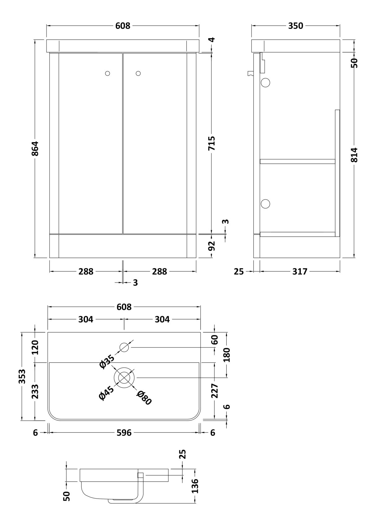 600mm Floor Standing 2 Door Unit & Basin - Image 4