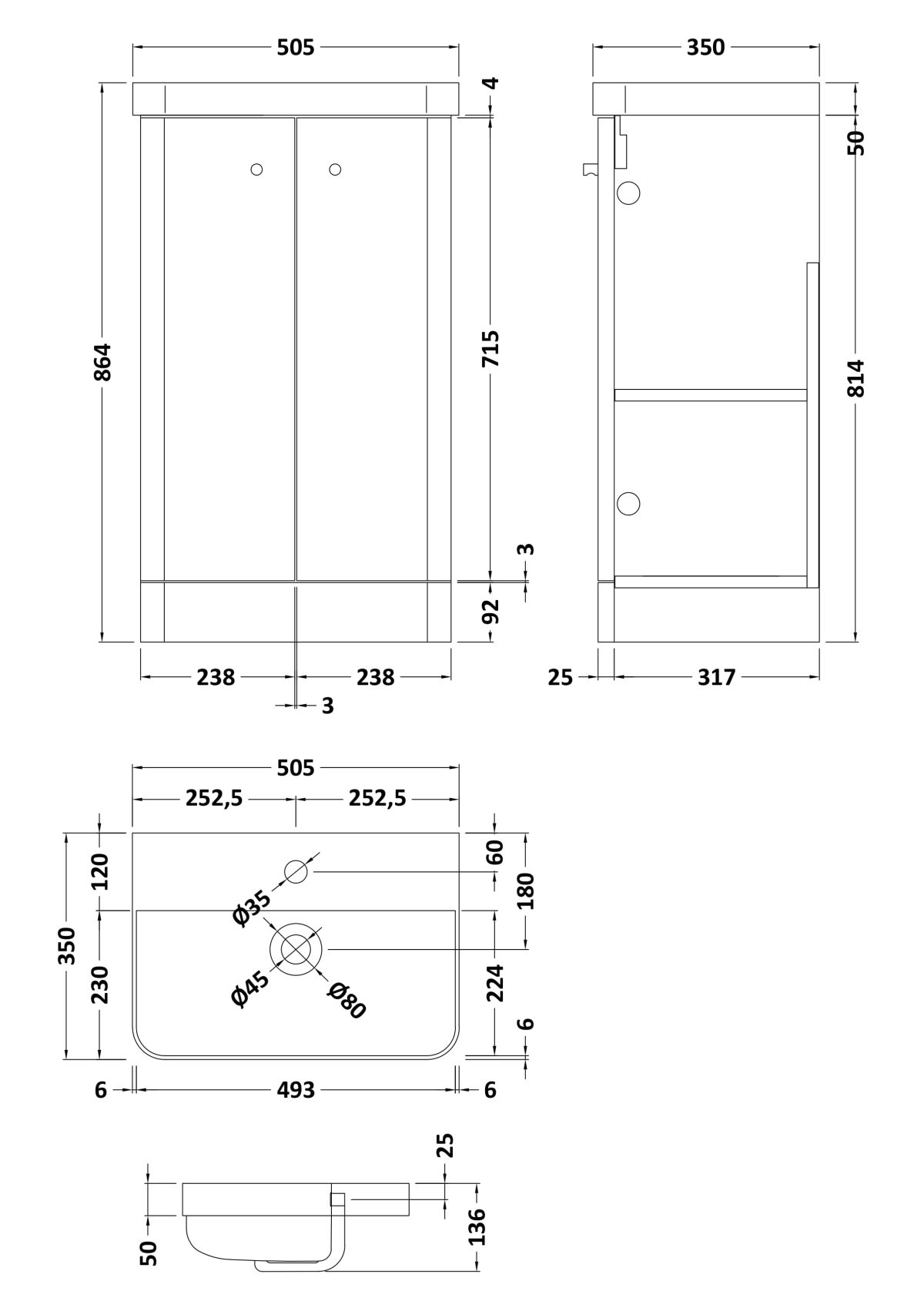 500mm Floor Standing 2 Door Unit & Basin - Image 3