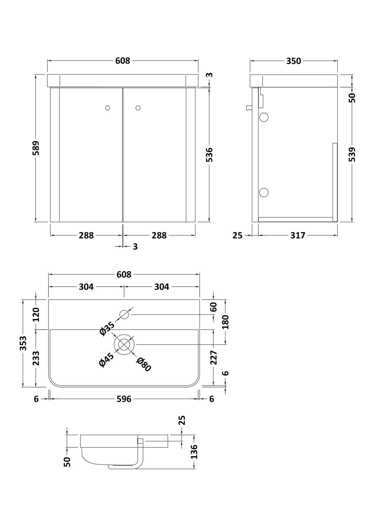 600mm Wall Hung 2 Door Unit & Basin - Image 3