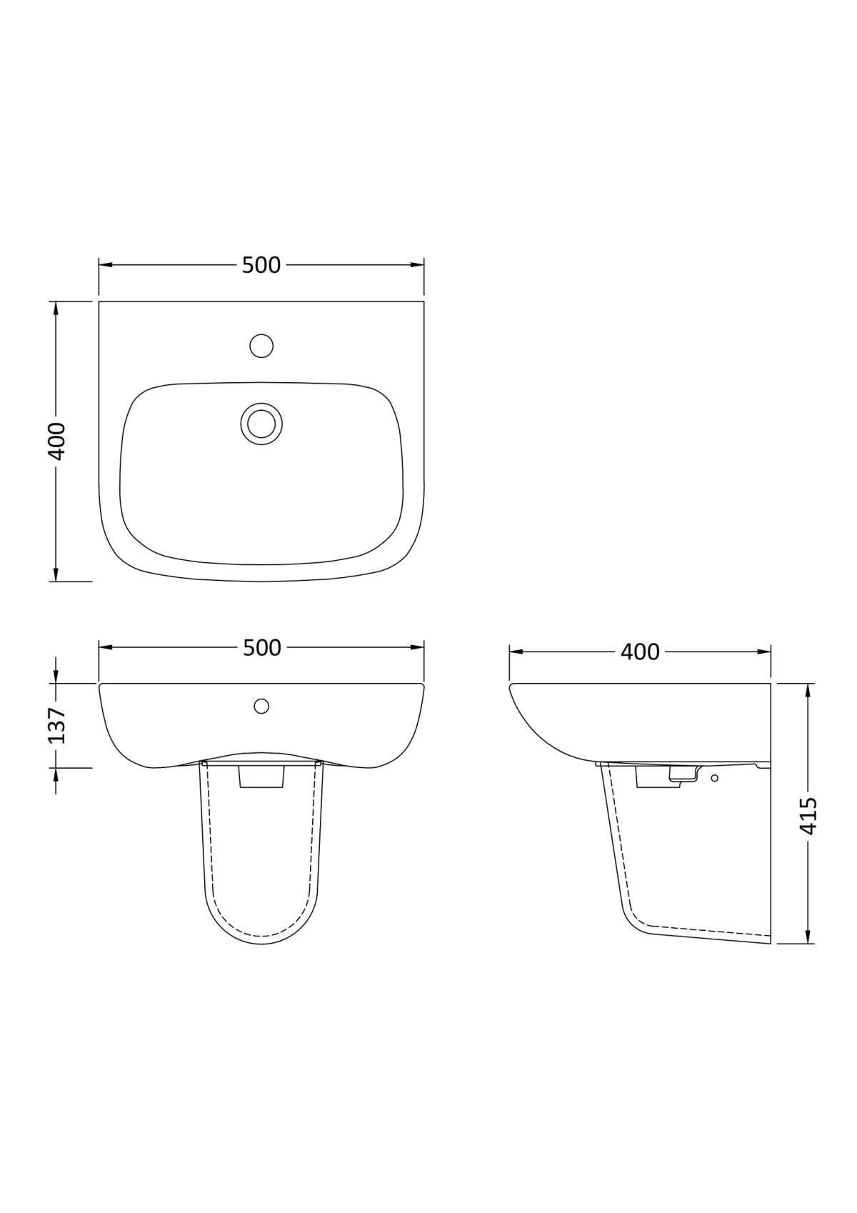 500mm Basin & Semi Pedestal - Image 3