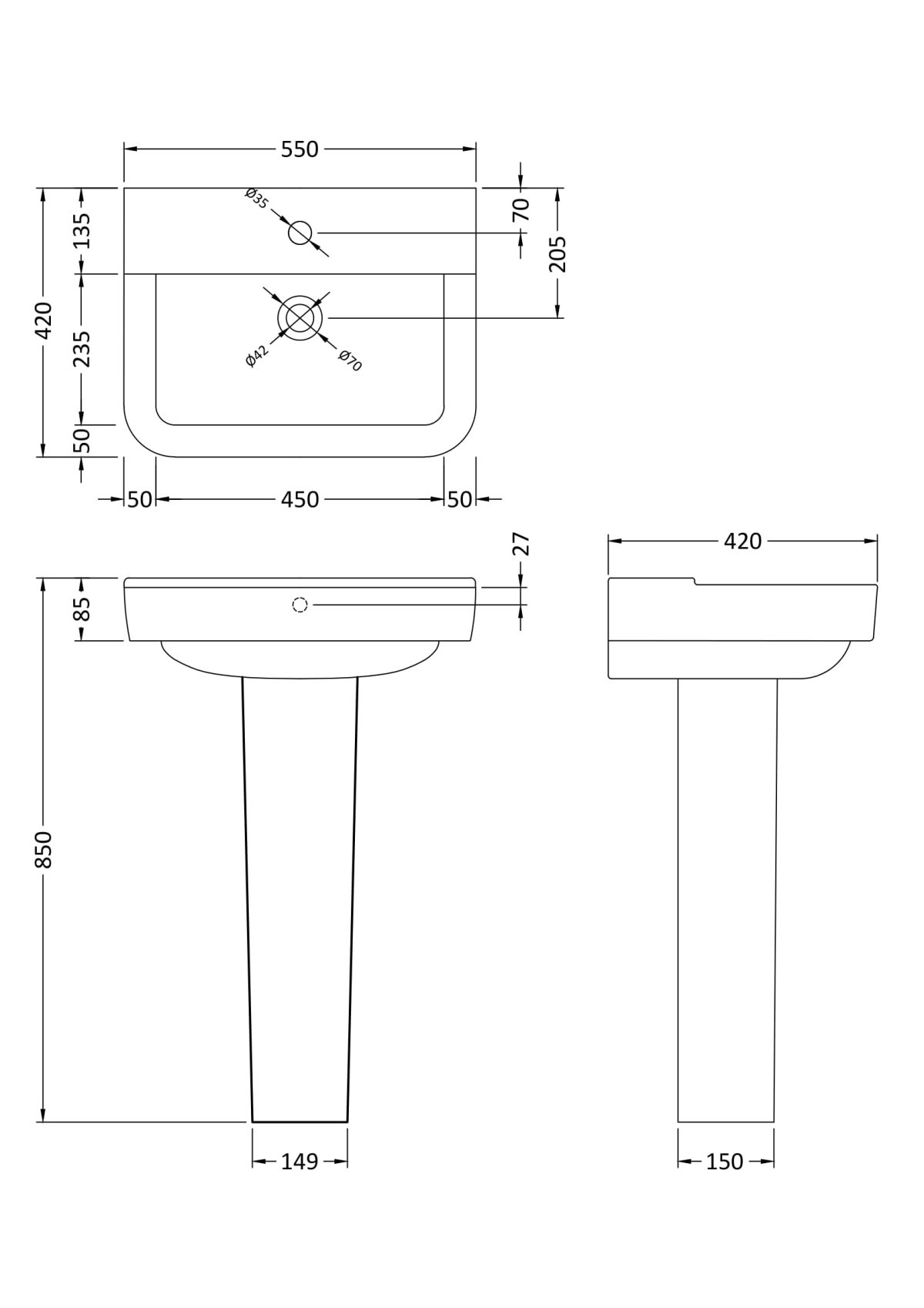 550mm Basin & Pedestal - Image 4