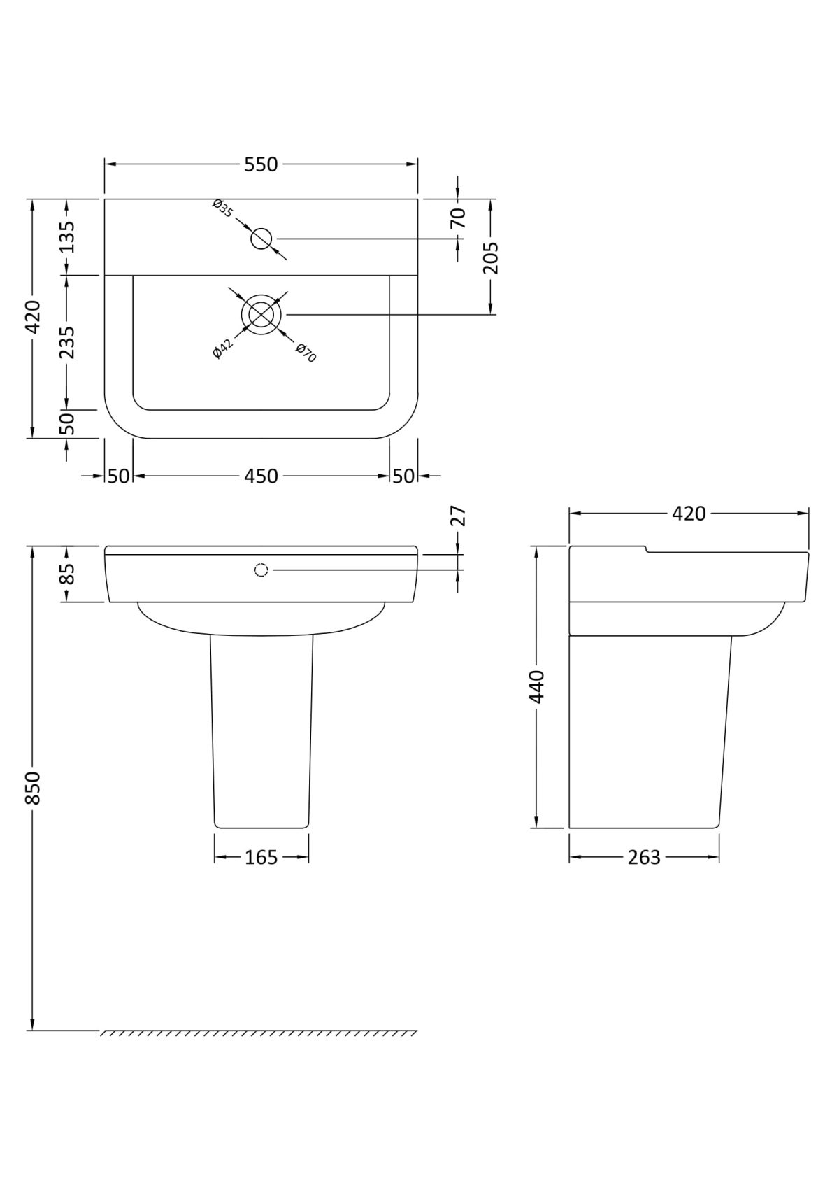 550mm Basin & Semi Pedestal - Image 3