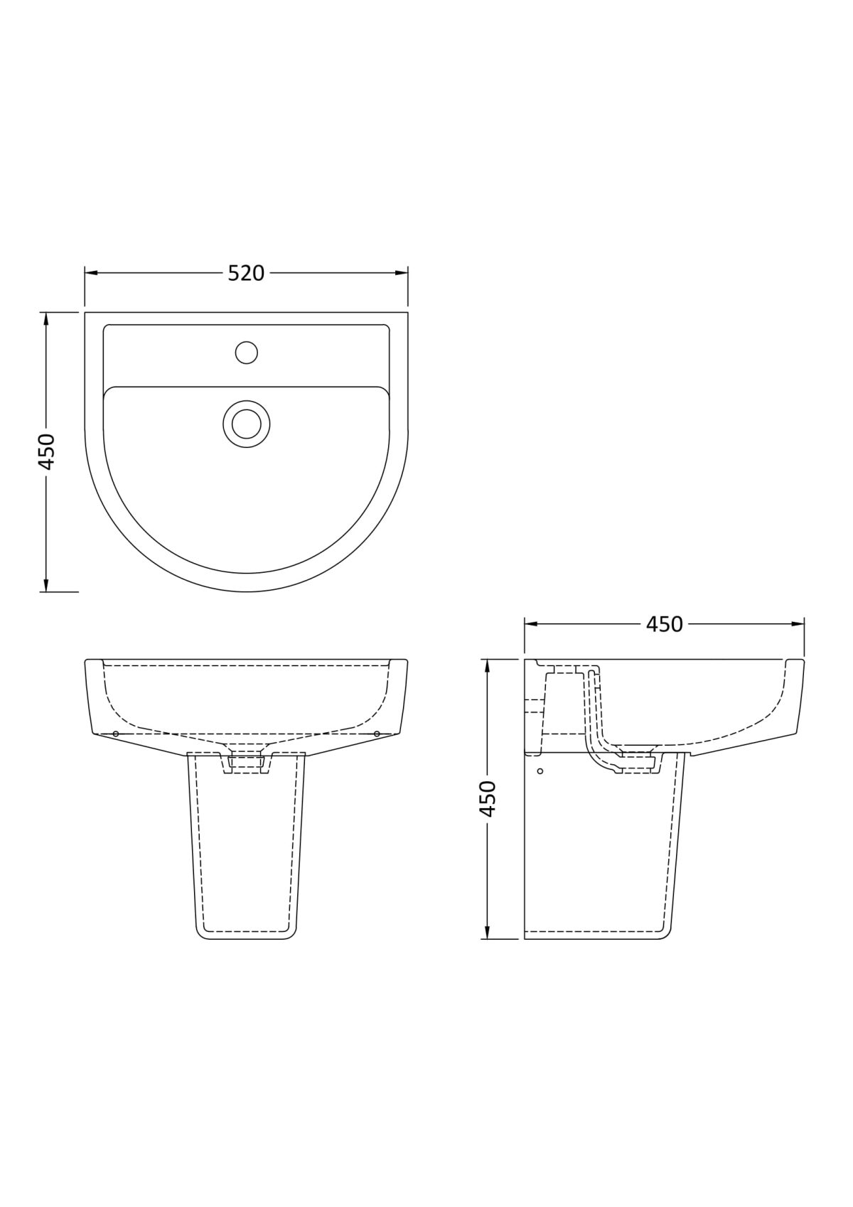 520mm Basin & Semi Pedestal - Image 2