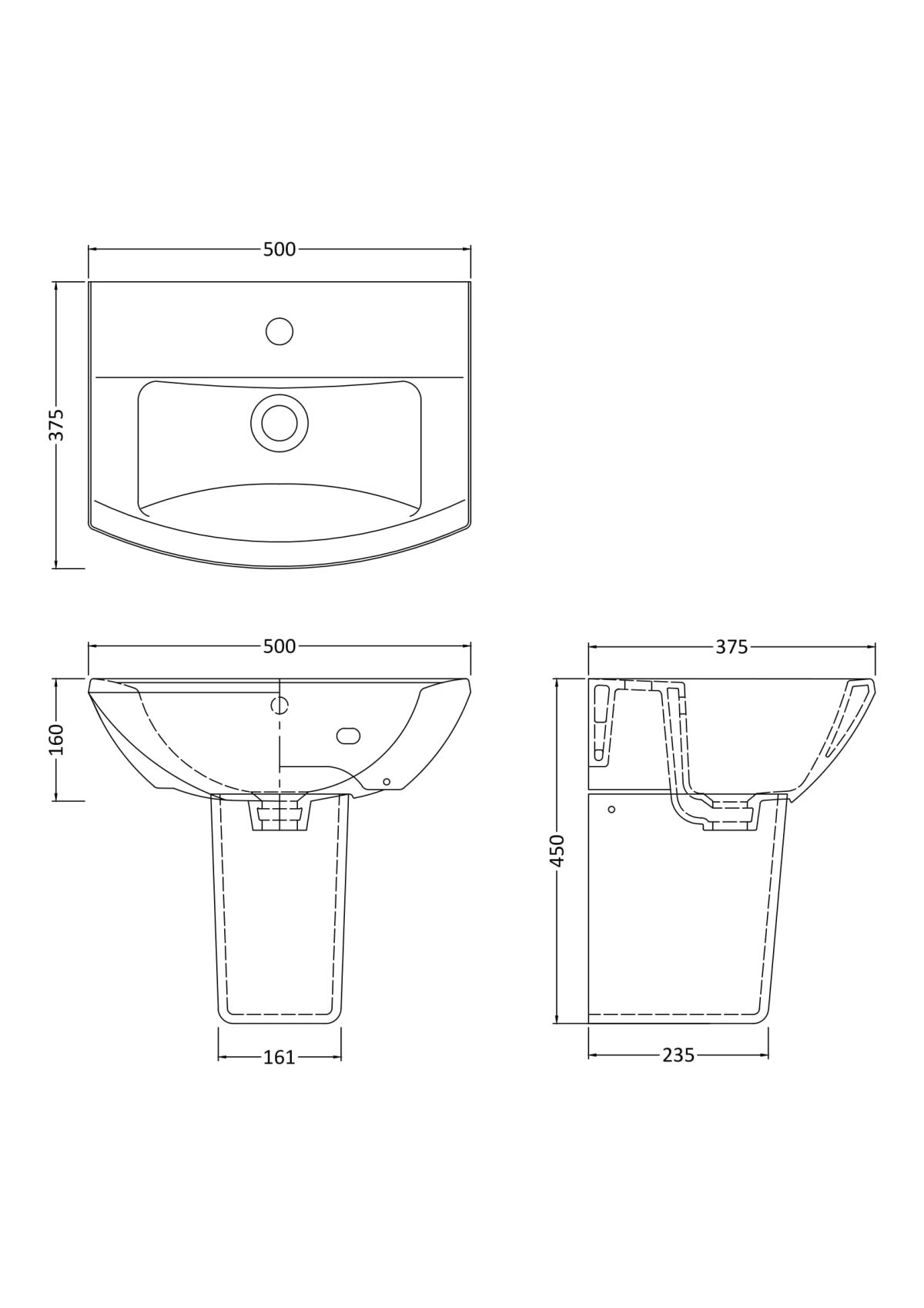 500mm Basin & Semi Pedestal - Image 2