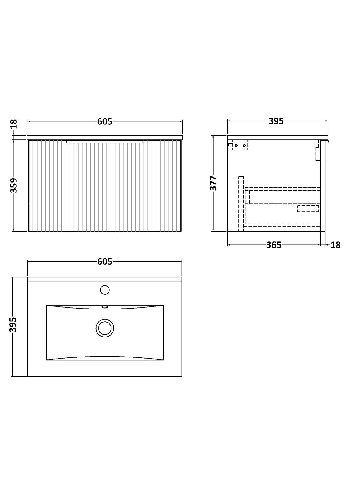 600mm Wall Hung Single Drawer Vanity & Basin 2 - Image 3
