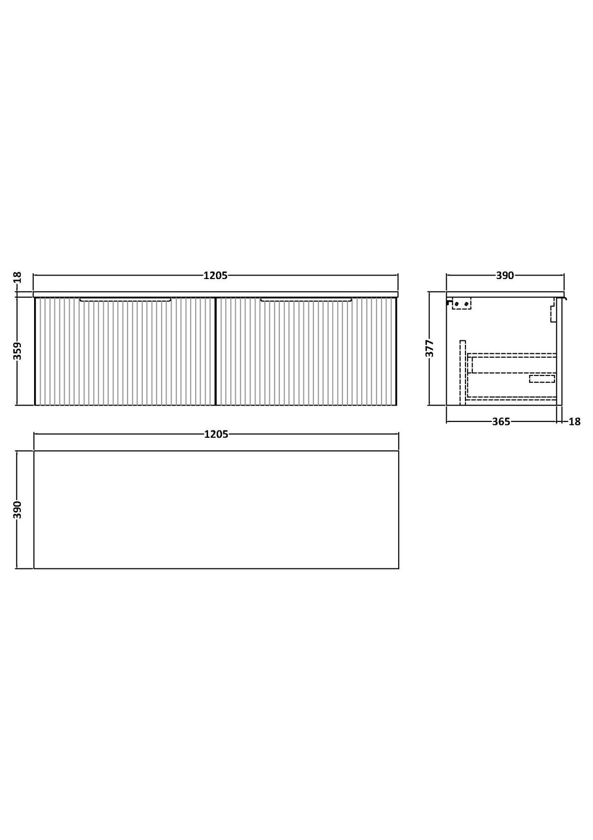 1200mm Wall Hung 2 Drawer Vanity & Worktop - Image 2