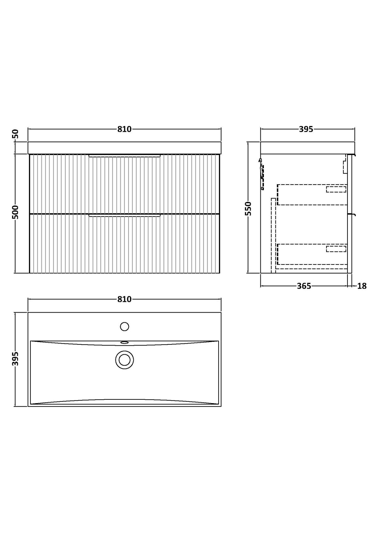 800mm Wall Hung 2 Drawer Vanity & Basin 3 - Image 3
