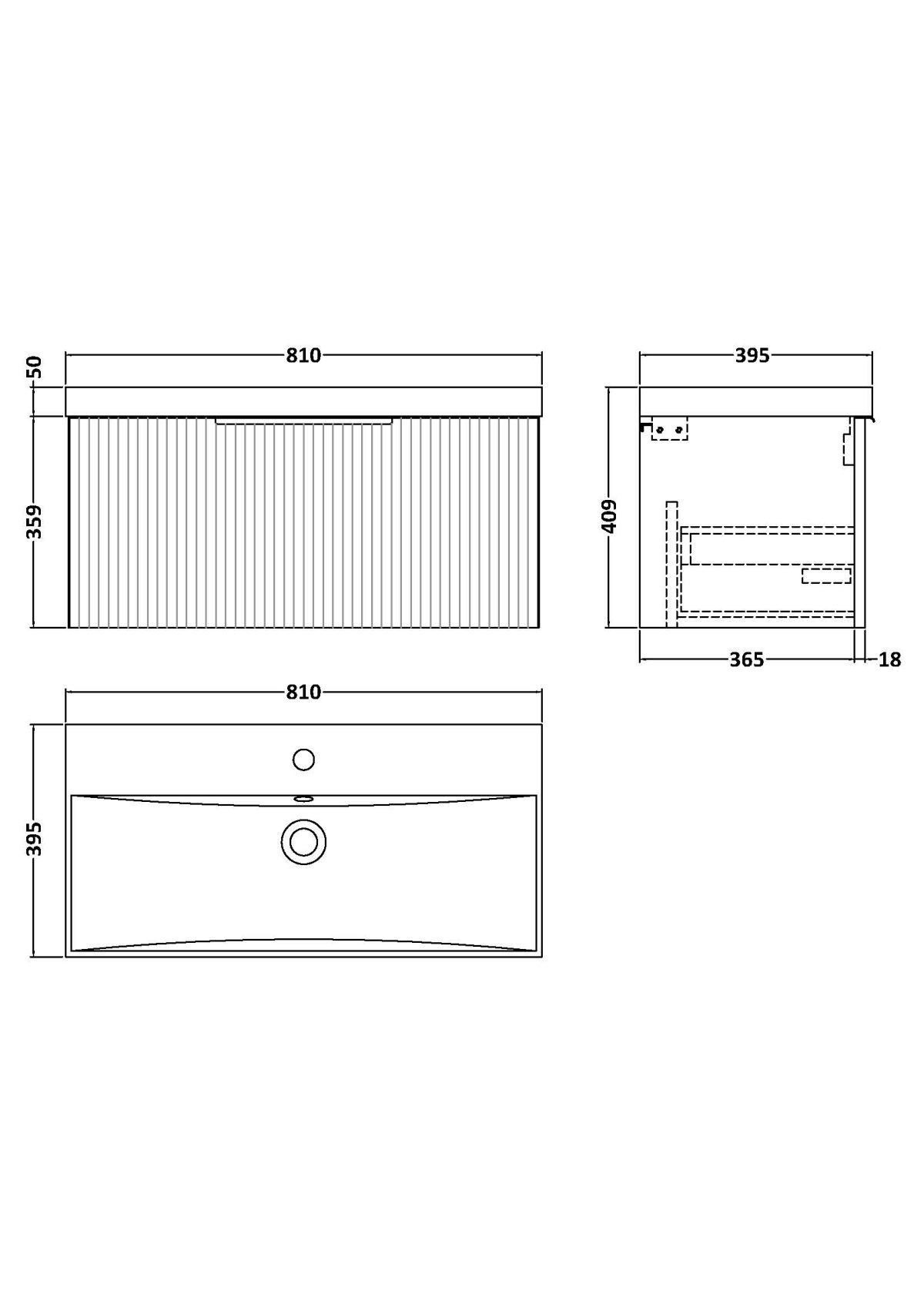 800mm Wall Hung Single Drawer Vanity & Basin 3 - Image 3