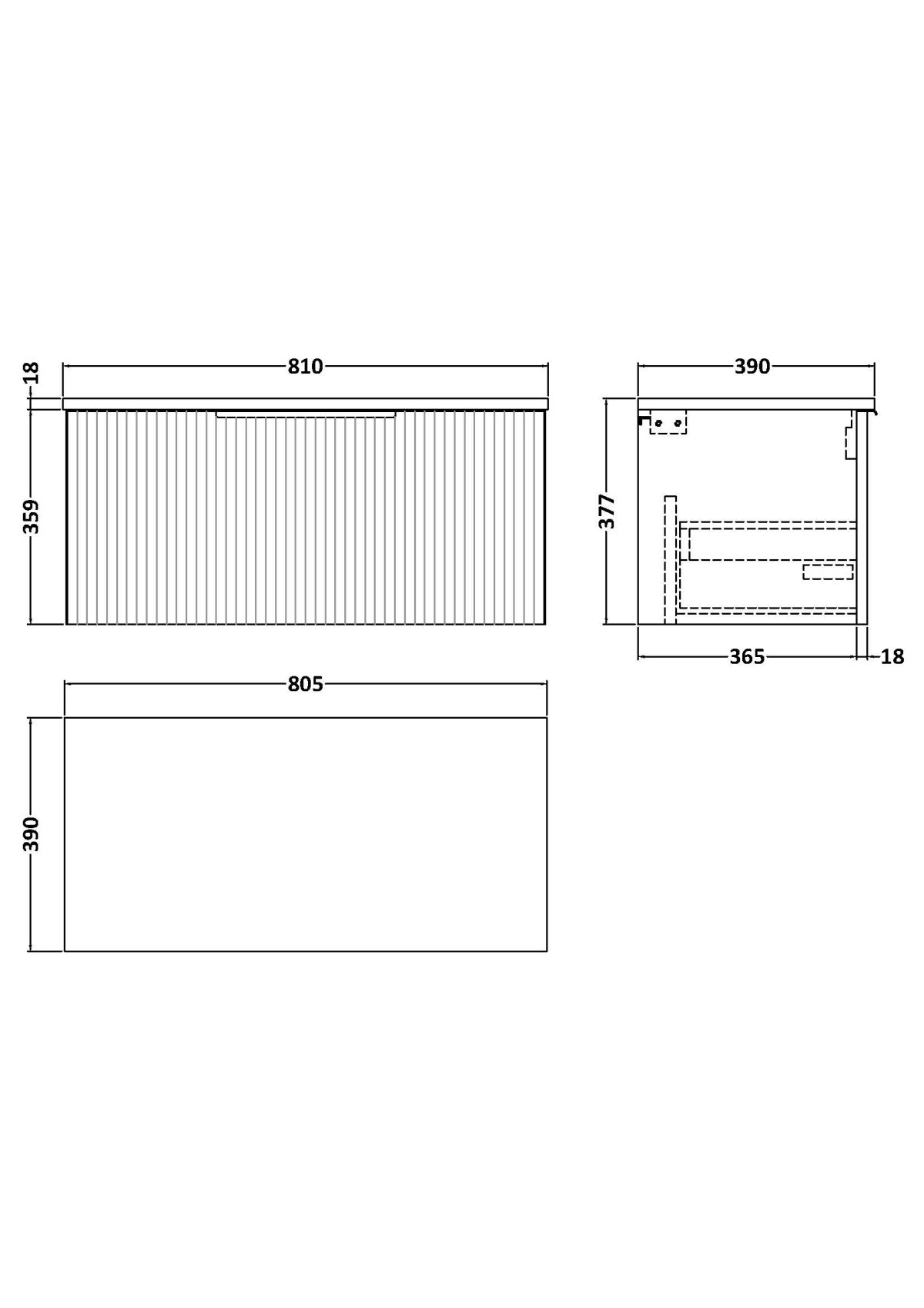 800mm Wall Hung Single Drawer Vanity & Worktop - Image 2