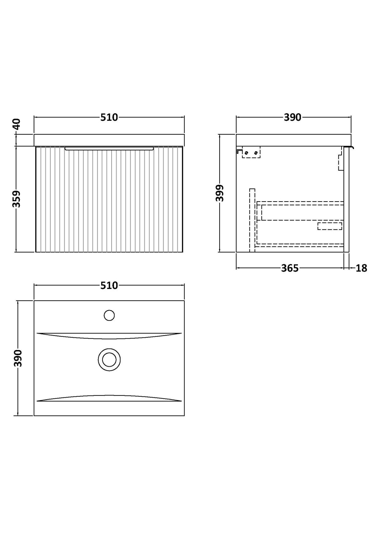 500mm Wall Hung Single Drawer Vanity & Basin 1 - Image 3