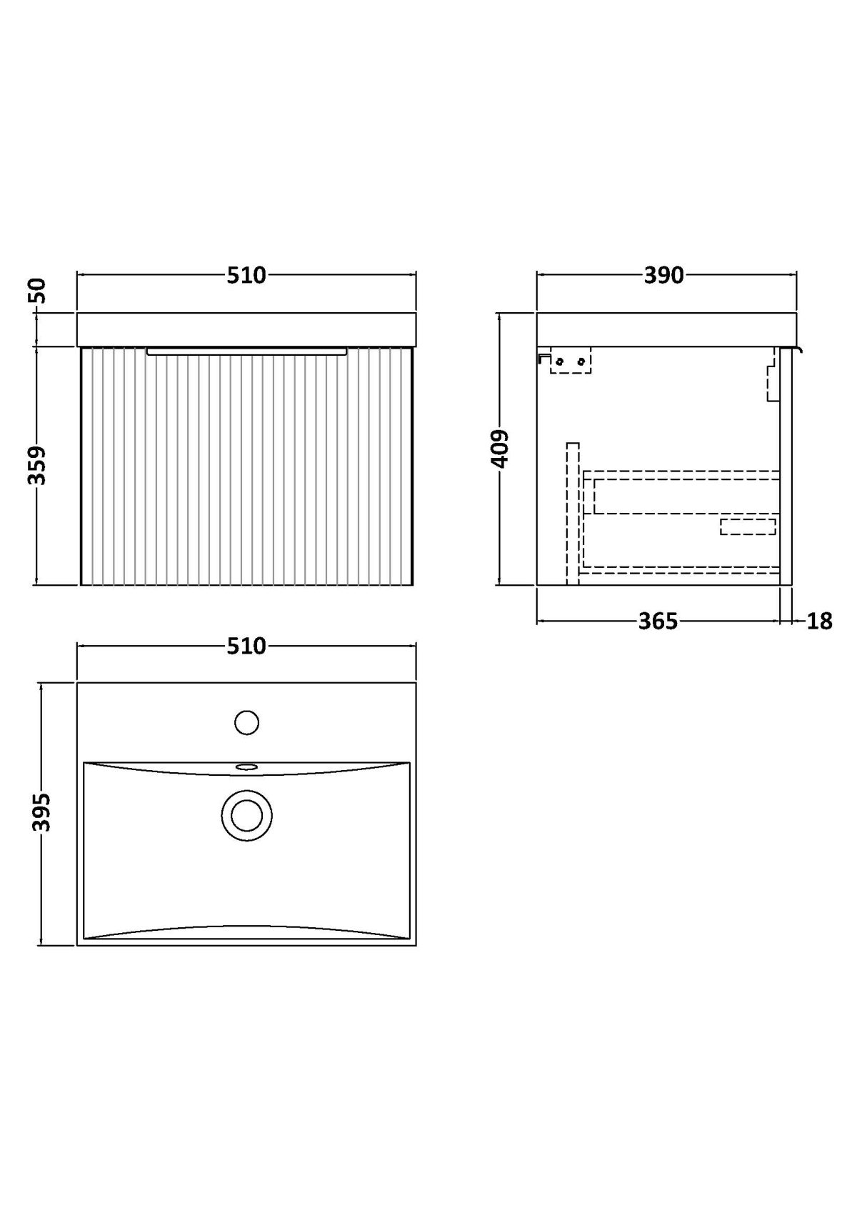 500mm Wall Hung Single Drawer Vanity & Basin 3 - Image 3
