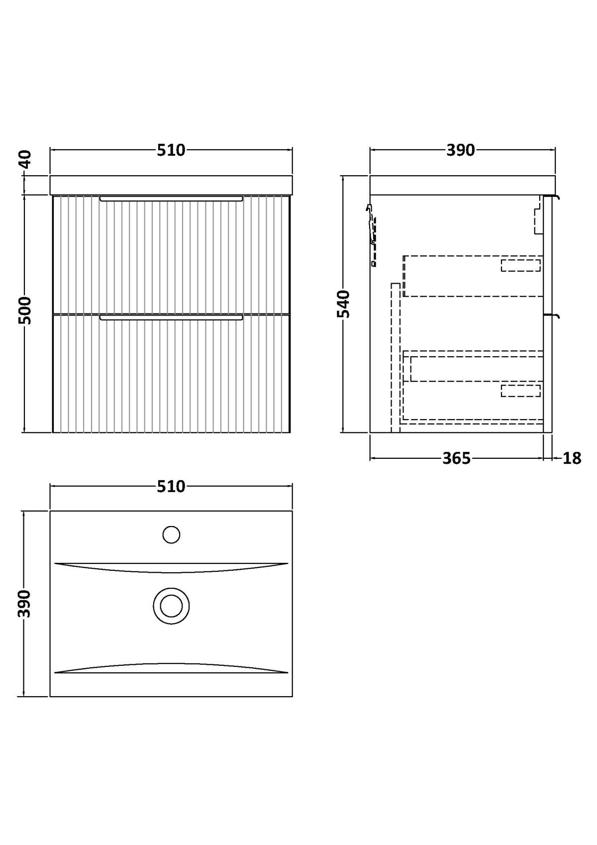 500mm Wall Hung 2 Drawer Vanity & Basin 1 - Image 3
