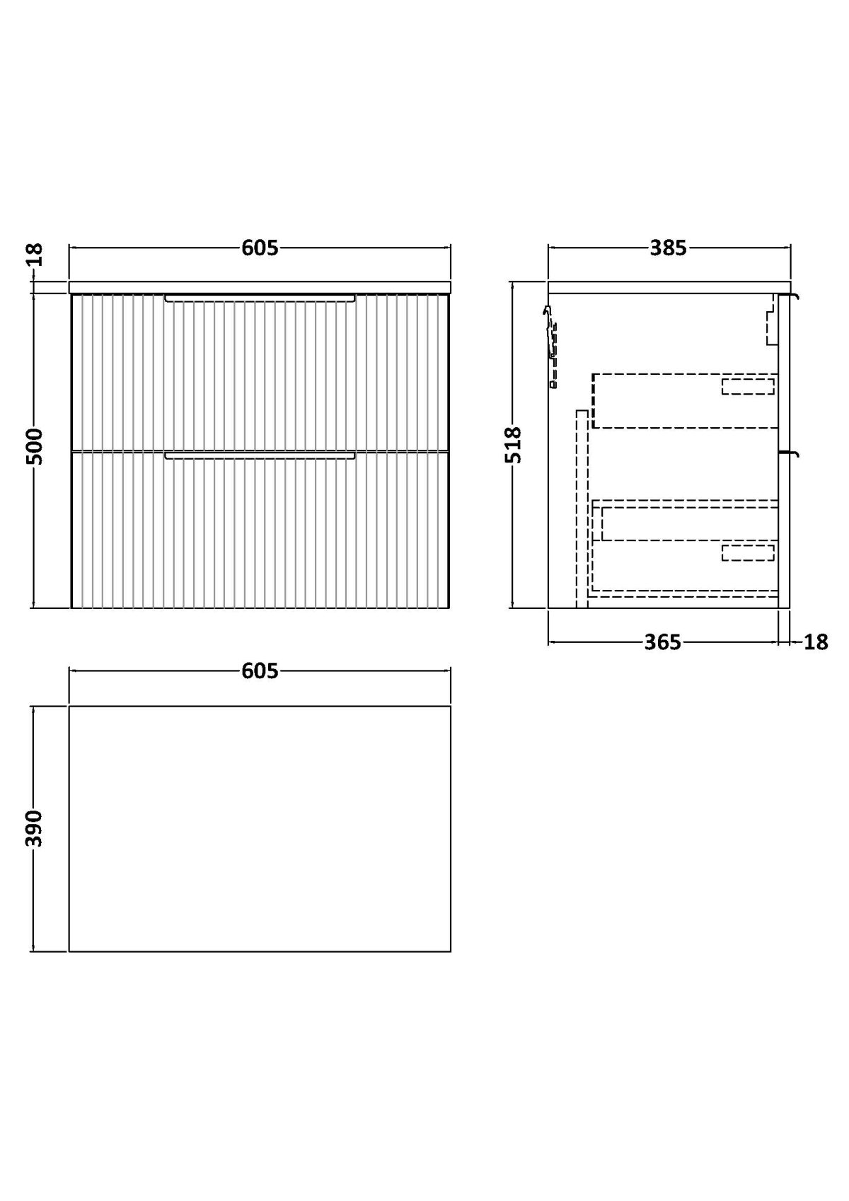 600mm Wall Hung 2 Drawer Vanity & Worktop - Image 2